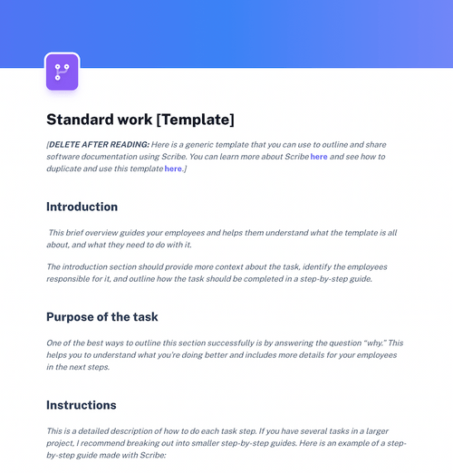 Standard Work Template Scribe